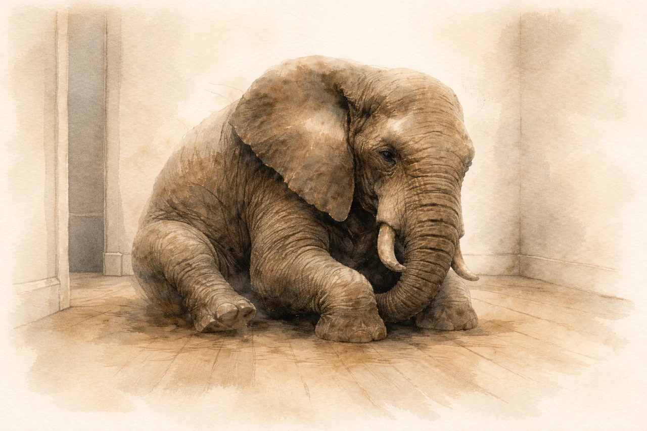 The elephant seen through a fractured, uncertain light.