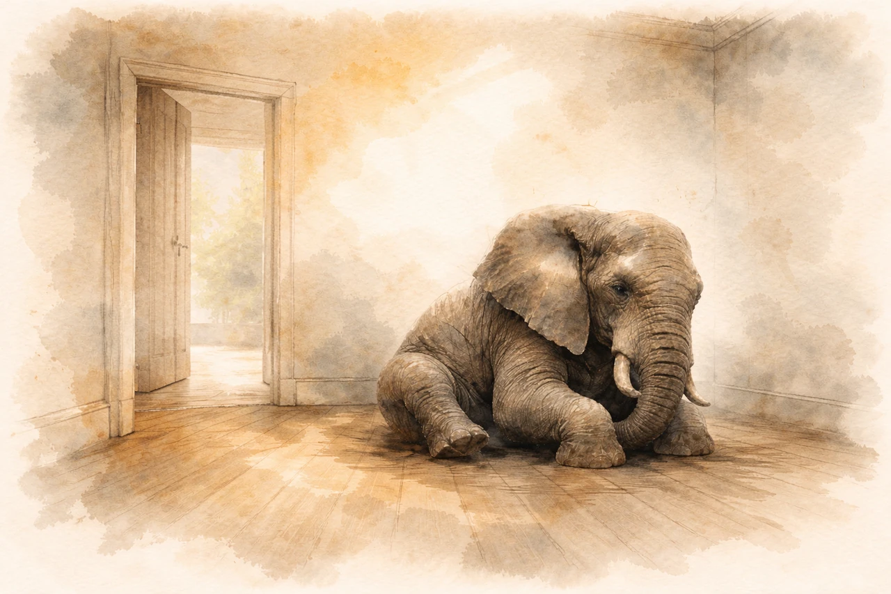 The elephant unchanged, but the light around it beginning to turn.